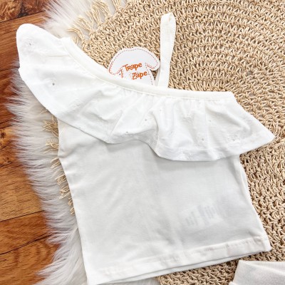 Conj. Blusa e Short em Lese Floral - Off White